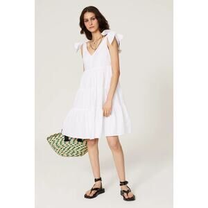 Peter Som Dress 10 Large White Cotton Sleeveless Tiered